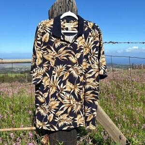 Cooke Street Hawaiian Aloha Shirt Polo Collared Black Tan Summer Mens L